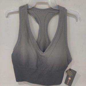 NWT Harmony Balance Women's Peached Yoga Crop Size L Ribbed Gray $40 3HL35